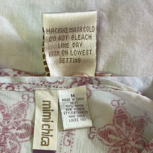 Mimi Chica Soho Sharkbite Tunic | Pink Paisley Lace Trim Festival Top | Size M - Picture 9 of 15